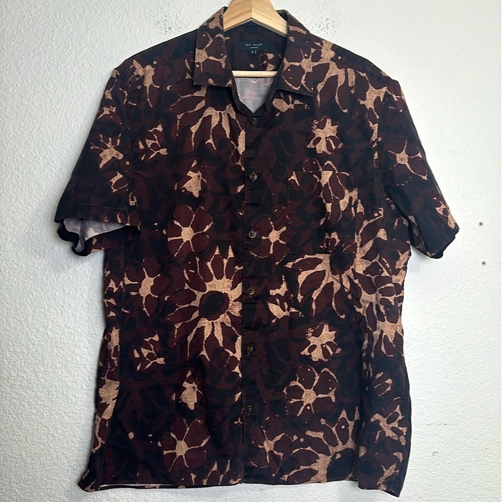 Ted Baker Abstract Short Sleeve Button Down Men's‎ Shirt Size 6 XXL Cotton READ